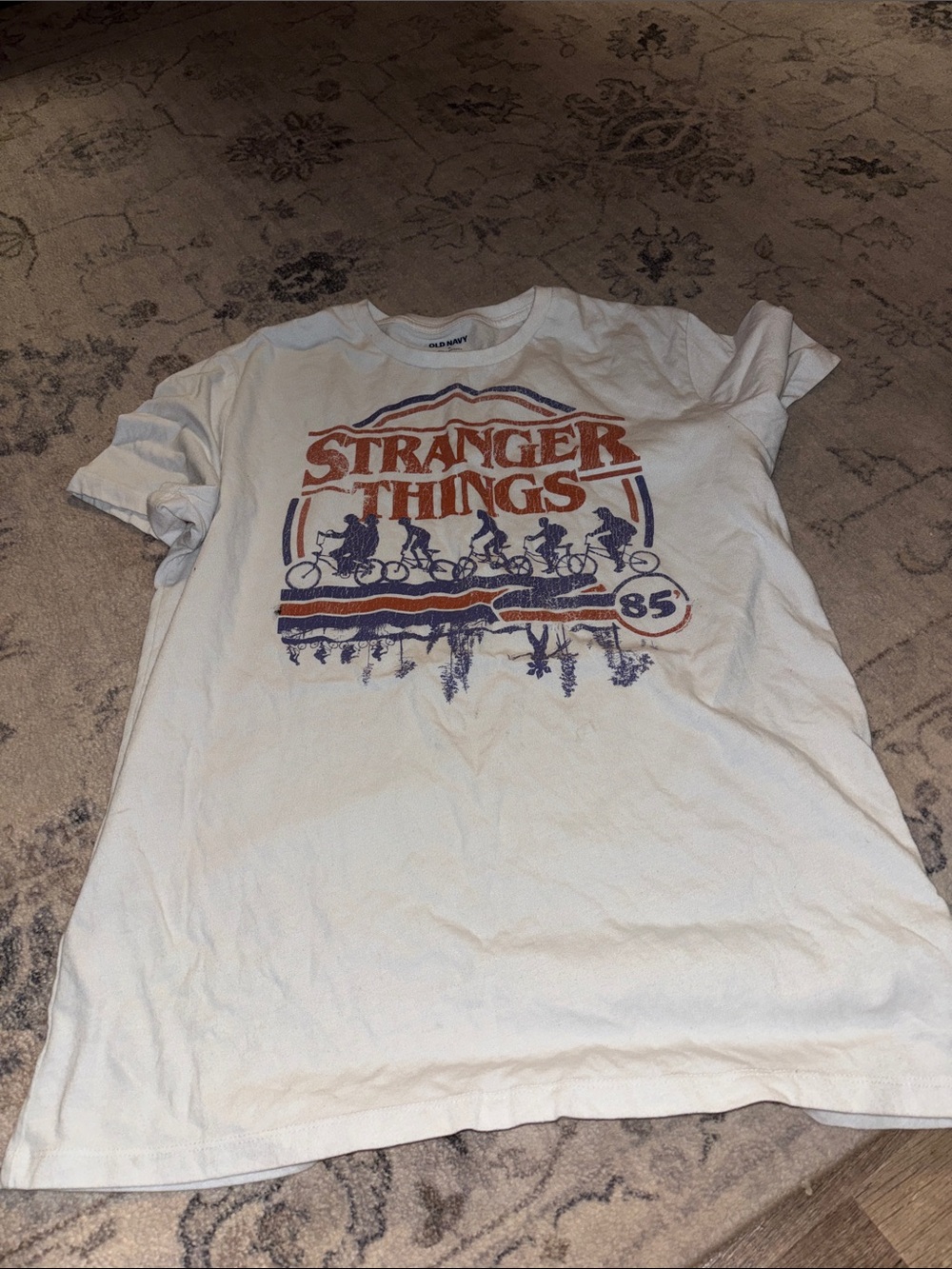 Old Navy White "Stranger Things" Graphic Tank Top with Orange and Blue Print